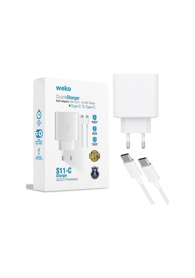 Weko Wk-21440 S11-c 25 Watt Telefon Şarj Başlık Adaptörü + Type-c To Type-c Kablo