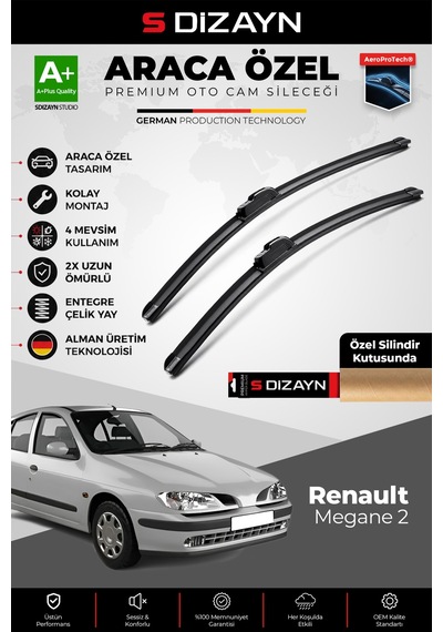 S-dizayn Renault Megane 1 Ön Cam Silecek Seti 1996-2002 Premium Araca Özel 55-50 Cm A+ Kalite