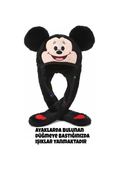 Atakids Işıklı Ve Hareketli Kulaklı Peluş Şapka Siyah Çok Renkli