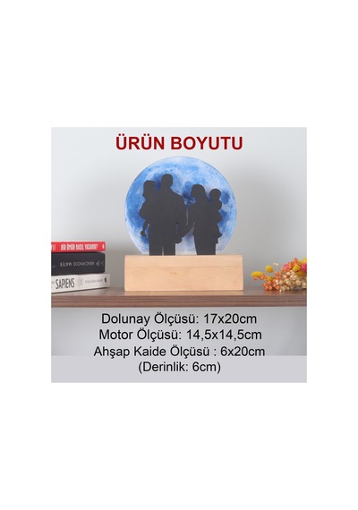 Işıklı Pleksi Dolunay Kişiselleştirilebilir Dekoratif Biblo Family 4 Kişilik Aile Anahtar Askılığı Mavi - 740034972