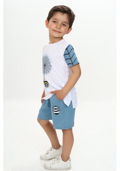 Toontoy Kids Toontoy Erkek Çocuk Örümcek Detay Baskılı Şortlu Takım Mavi