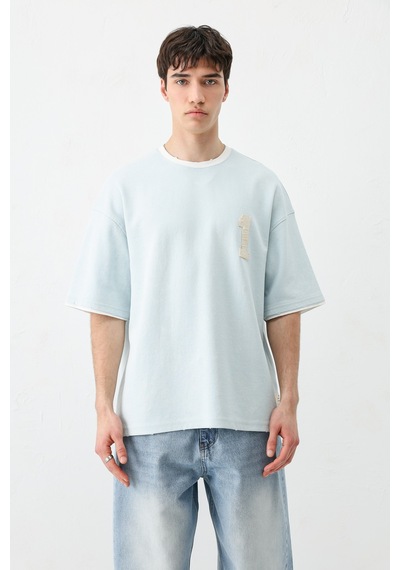 Vamos Oversize Baskılı Tişört V70-134 Bebe Mavi