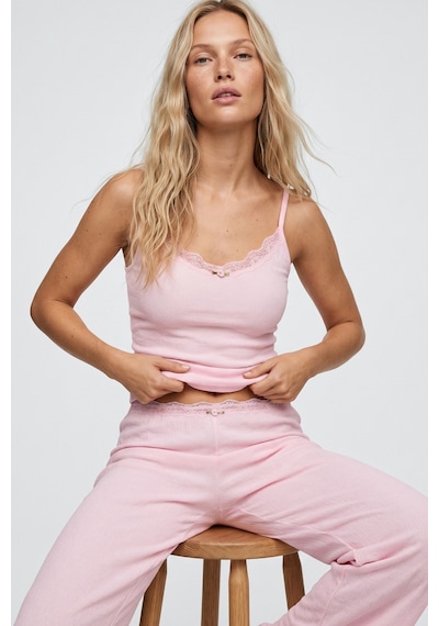 Siyah İnci Bürümcük-krınkıl İp Askılı Pijama Takım 8059 Pembe