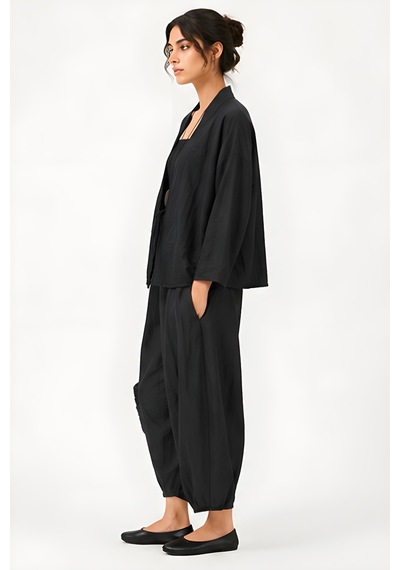 Lili Woman Kadın Siyah Krinkle Dokulu Oversize İkili Takım 50970