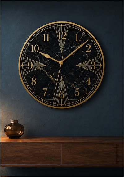 AA Shop Lüks Mermer Desenli Baskılı Dekoratif Baskılı Ahşap Duvar Saati 45 Cm Sessiz Akar Mekanizma 879 Çoklu Renkli