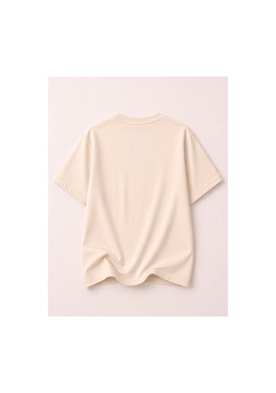 Herkesemoda Feelıng Baskı Detaylı Kadın Bisiklet Yaka Pamuklu T-shirt Bej