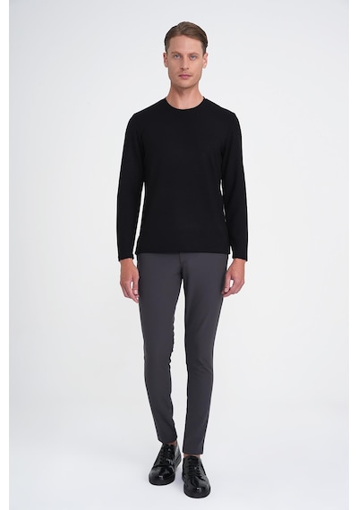 Efor Comfort Fit Bisiklet Yaka Uzun Kol Casual Siyah Tişört Ts 892 Siyah