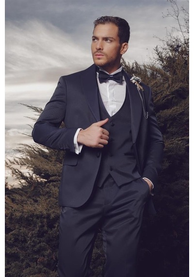 İmza Koyu Lacivert Desenli Armürlü Mono Yaka Astarlı Yelekli 6 Drop Slim Fit Dar Kesim Smokin Damatlık 1001220205-Koyu Lacivert İmza Koyu Lacivert Desenli Armürlü Mono Yaka Astarlı Yelekli 6 Drop Slim Fit Dar Kesim Smokin Damatlık 1001220205-Koyu Lacivert