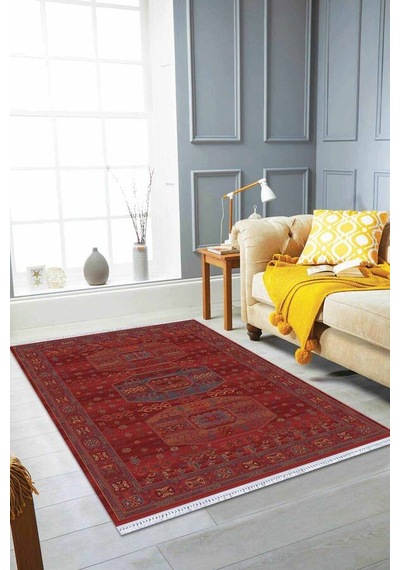 Bordo Yöresel Dokuma Pamuk Tabanlı Kaymaz Kilim Klm312n11