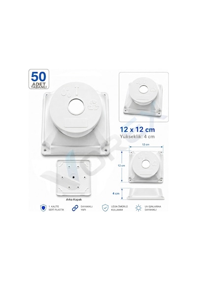 Vorex 50 Adet 12x12 Cm Kare Kamera Buatı Beyaz Sert Plastik Uv Dayanıklı Arka Kapaklı