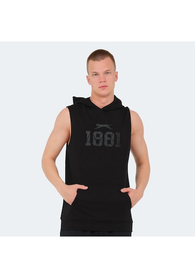 Slazenger VASILISA Erkek Kolsuz Kanguru Cepli Siyah Tişört