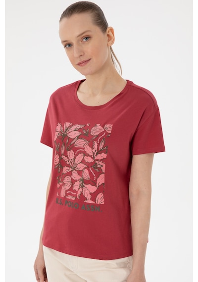 U.S. Polo Assn. Kadın Vişne Desenli Bisiklet Yaka Tişört 50299765-VR223
