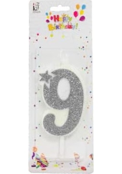 Metrashop Marifetlerim - 9 Yaş Simli Gümüş Mum Siyah