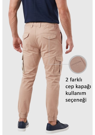 Rizzup Erkek Slim Fit Likralı Vizon Kargo Jogger Pantolon İpli Bel Lastikli Paça 1601569
