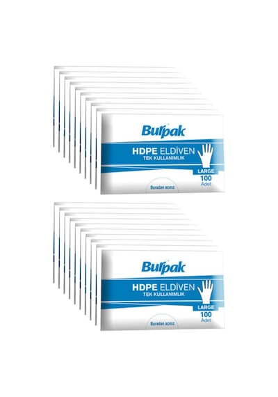 Burpak Hdpe İş Temizlik Tek Kullanımlık Şeffaf Eldiven / Büyük Boy / 100 Adetlik 20 Paket - Koli