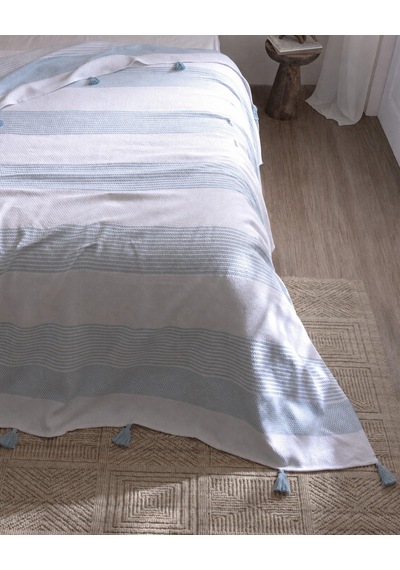 Virelia Çift Kişilik Pamuklu Yatak Örtüsü - Mavi/beyaz 8684427345696 Çok Renkli