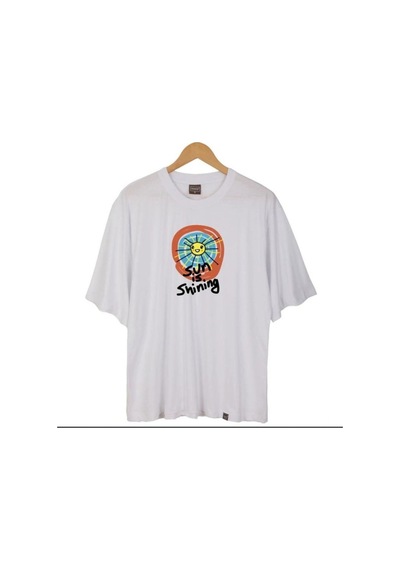 Startmore Erkek Beyaz Sun Is Shining Oversze Bisiklet Yaka Tshirt Beyaz