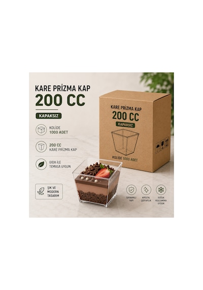 200 Cc Kare Prizma Kap 1000 Adet Şeffaf Plastik Kap Şeffaf - 918125772 Şeffaf