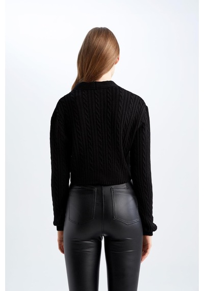 Defacto Coool Regular Fit V Yaka Hırka Siyah