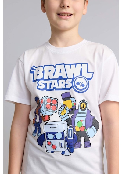 Defacto Brawl Stars Kısa Kollu Üst Şort Alt 2li Pijama Takımı Erkek Çocuk H3540a826smwt34 Beyaz-wt34