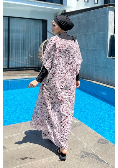 Remsa Mayo Üzerine Kaftan Pareo 430-217 Leopar Bordo Bordo