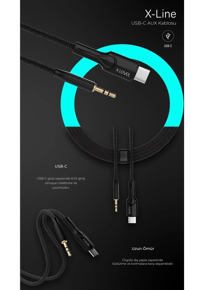 X-level Xcc-8864 Usb-c To Aux 3.5mm Ses Kablosu Aliminyum 1 Metre Siyah
