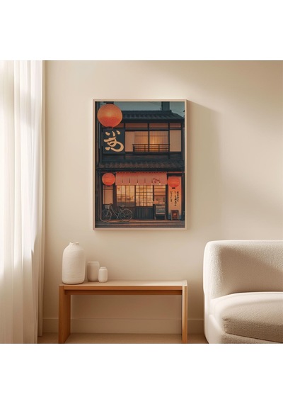 Japon Sokak Posteri Ramen Dükkanı Duvar Sanatı Gece Feneri Sahnesi Baskısı Tokyo Tarzı Dekorasyon Vintage Şehir Sanat Eseri