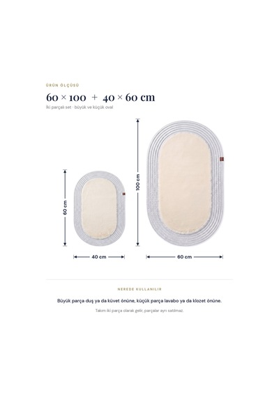 Banyo Paspası Takımı 60x100+40x60 Cm Düz Bej & Gümüş