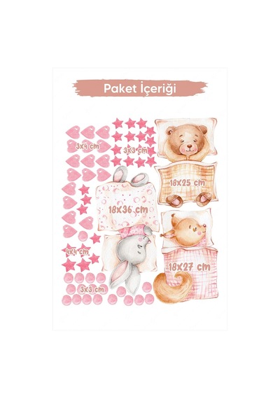 MSticker Uyuyan Sevimli Hayvanlar Kalpler Ve Puantiyeler Çocuk Bebek Odası Sticker Seti