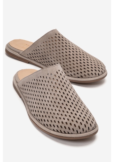 Luvishoes Melara Bej Süet Hakiki Deri Delikli Önü Kapalı Kadın Terlik