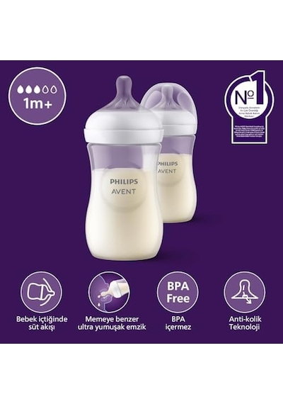 Doğal Tepkili Biberon 2 Li Set, 260 Ml, 3-6m, Akıtmaz Emzik, Kolik Ve Gaz Önleyici, Bpa İçermez, Scy903/02