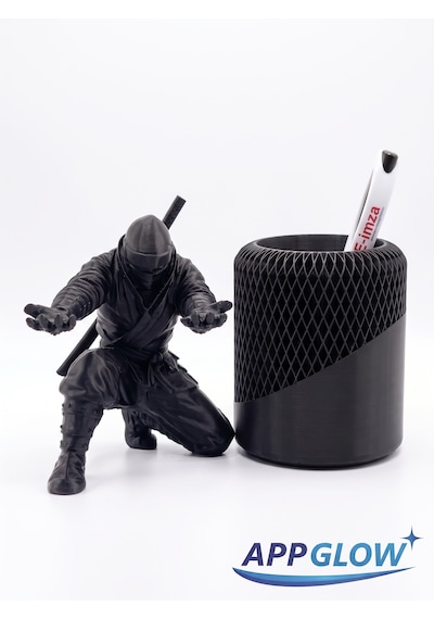 Ninja Figürlü Kalem Standı Ve Petek Masaüstü Kalemlik Seti 2'li Siyah
