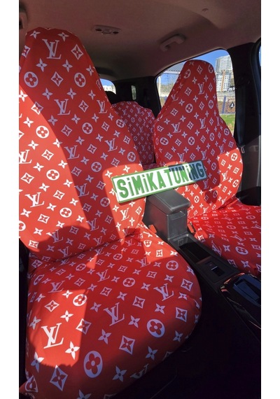 Lv Desen Xl Kırmızı 3d Baskı Otomobil Servis Kılıfı Ön Ve Arka 4parça Takım 1.kalite Likrali Penye Y 1 Takım