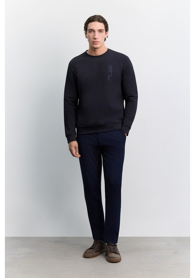 Avva Erkek Lacivert Bisiklet Yaka Kolay Ütülenen Baskılı Pamuklu Regular Fit Sweatshirt A62y1297