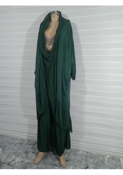 Bohem Stil Italyan Ipek Detaylı Oversize Kap Bluz- Wes Pantolon Takım-8789 Zümrüt Yeşili Bohem Stil Italyan Ipek Detaylı Oversize Kap Bluz- Wes Pantolon Takım-8789 Zümrüt Yeşili