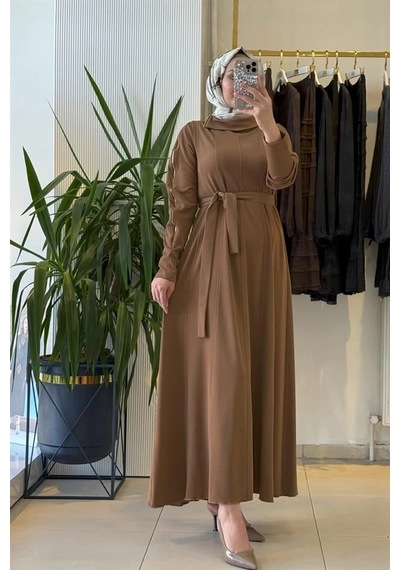 Misswhence 38803 Fermuar Detaylı Elbise Camel Camel