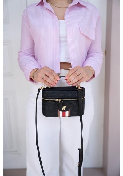 Silver Polo Sp1195 Kadın El Çantası Monogram Siyah-siyah