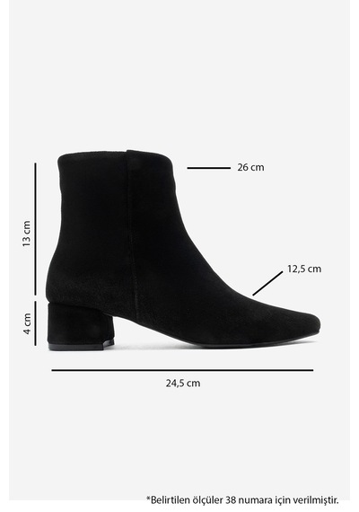 Luvi Shoes Maroby Siyah Süet Hakiki Deri Kadın Kalın Topuklu Bot