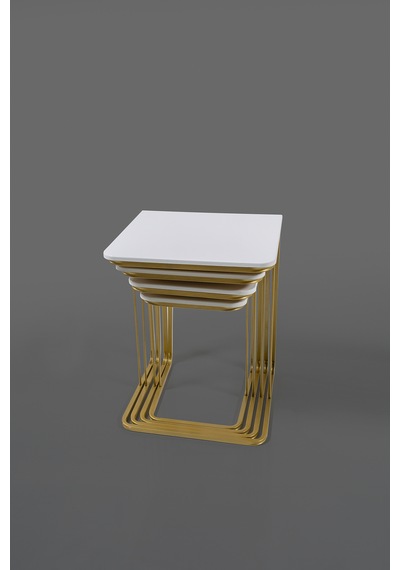 Tekerleksiz - Vegas Zigon Sehpa 4 Lü - Gold - Whıte