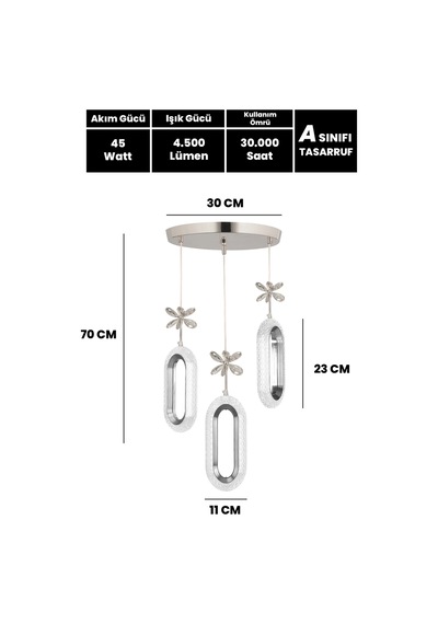 3 Renk Kumandalı 3 Lü Yüzük Led Avize Gümüş Kasa Modern Ledli Avize Gri - 850440200 Gri - 850440200 Gri