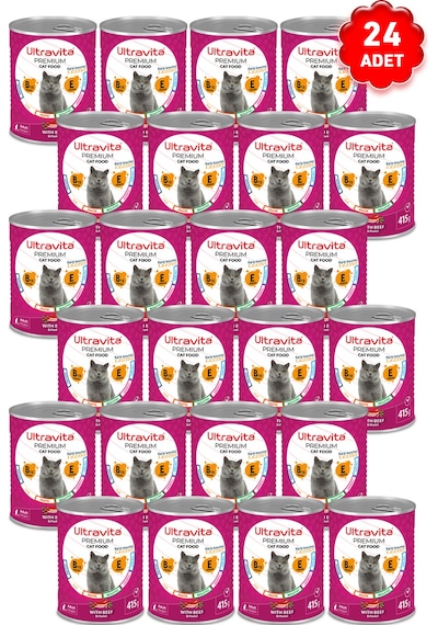 Ultravita Premium Yüksek Proteinli Sığırlı Konserve Yetişkin Kedi Maması 24 x 415 G