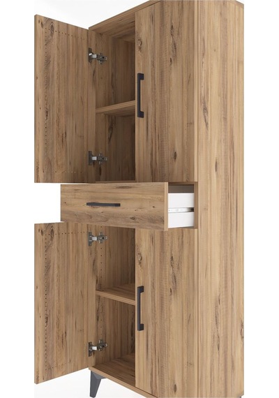 Arges Dolap 3 Raflı Tek Çekmeceli 4 Kapaklı 60x30x163 Çam-çam Atlas Çam