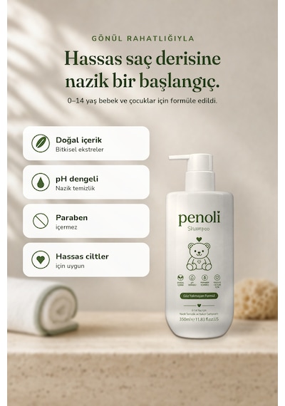 Penoli Göz Yakmayan Konak Önlemeye Yardımcı Yenidoğan Bebek ve Çocuk Saç Ve Vücut Şampuanı 350 ML