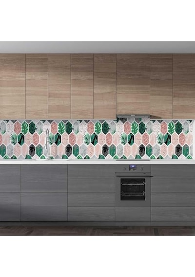 Tezgah Arası Folyo Kaplama Folyosu Altıgen Çiçek 60x200 Cm Diğer