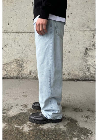 Flaw Soldurma Detaylı Baggy Jean Buz Mavi Buz Mavi