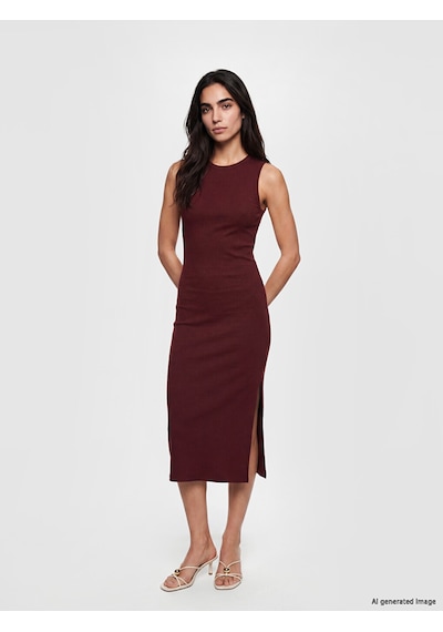 Lcw Vision Bordo Bisiklet Yaka Fitilli Bodycon Elbise