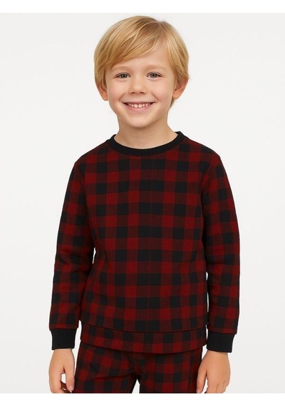 Zekids Erkek Çocuk Kareli Yumuşak Dokulu Pijama Takımı-16049 Bordo