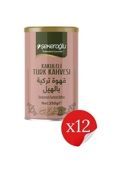 Şekeroğlu Kakuleli Türk Kahvesi 250 Gr Özel Silindir Kutu 12 Adet Geleneksel
