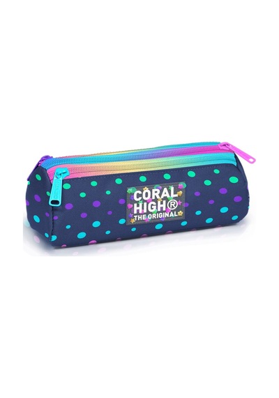 Coral High Üç Bölmeli Lacivert Puantiyeli Kız Çocuk Kalem Çantası Çok Renkli