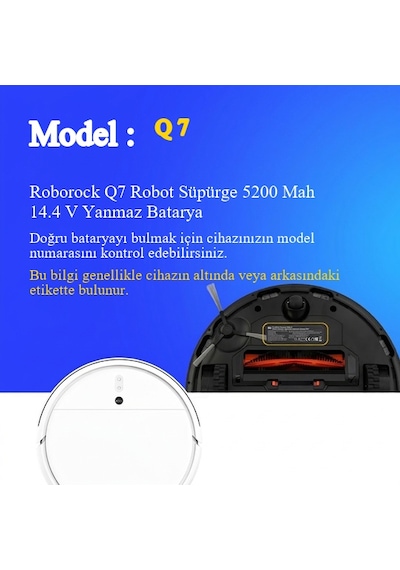 Roborock Q7 Robot Süpürge 5200 Mah 14.4 V Yanmaz Batarya  Uyumlu Uzun Ömürlü, Yüksek Performans Pil
